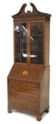 A Sheraton Revival Edwardian Mahogany bureau bookcase with cross banding , Ebony stringing,