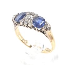 A late Victorian gold, sapphire and diamond dress ring.