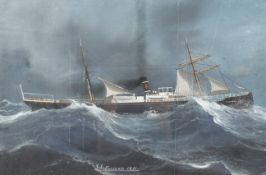 Steam Ship Fulford 1891 (SS Fulford), Marine Portrait, gouache titled under, 26 x 39 cm.