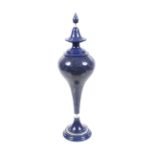 A large lapis lazuli and rock crystal baluster-shaped vase, stand and cover.