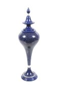 A large lapis lazuli and rock crystal baluster-shaped vase, stand and cover.