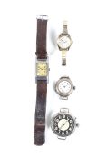 Four wrist watches including Longines, a lady's gold-plated and stainless steel round wrist watch,