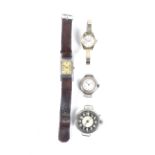 Four wrist watches including Longines, a lady's gold-plated and stainless steel round wrist watch,