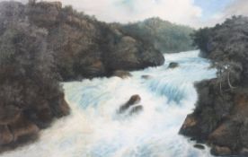 Circa 1900 New Zealand School , oil on canvas laid on board, 'Huka Falls,