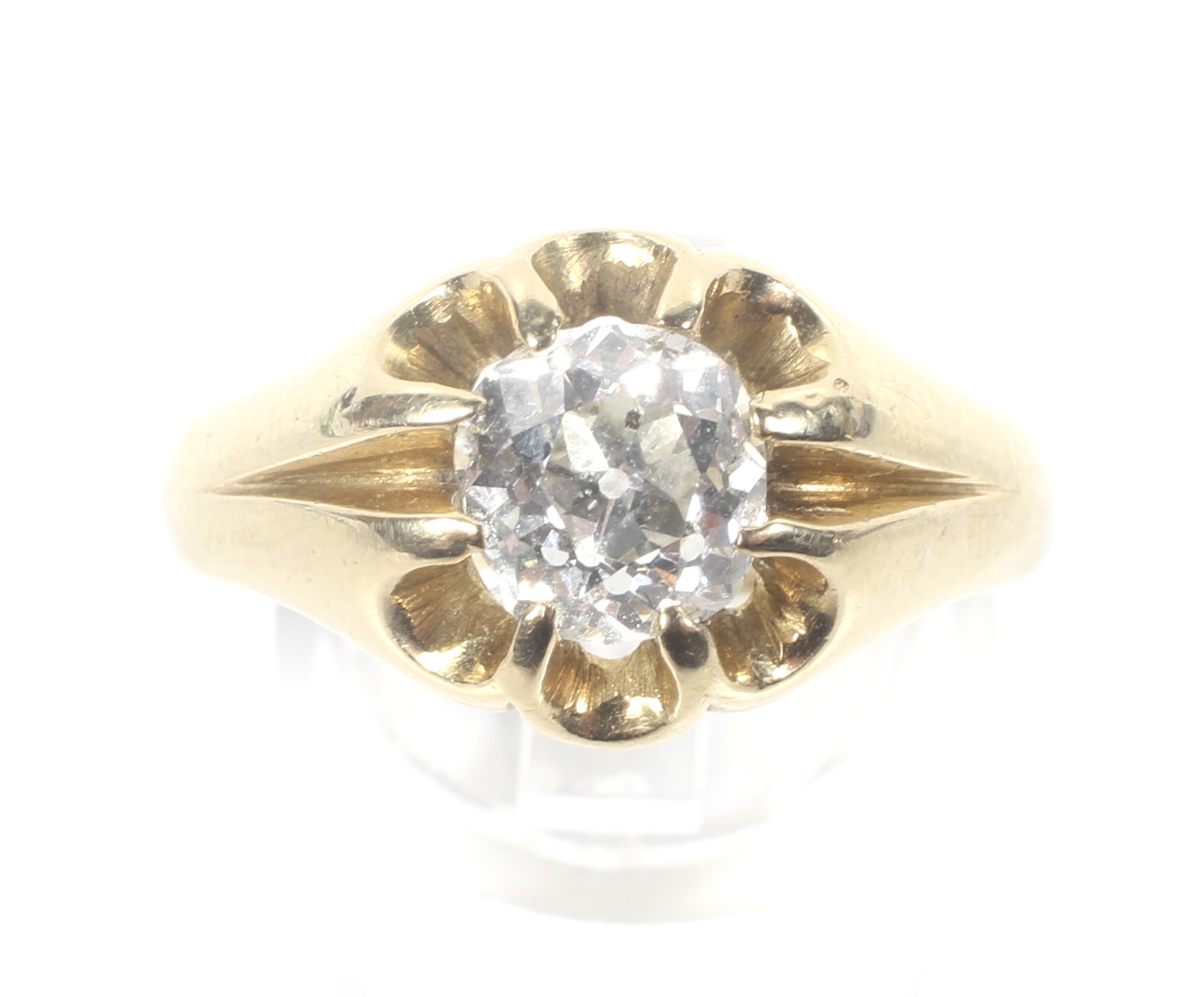 An early 20th century gold and diamond solitaire gypsy ring. The old-cut stone approx. 1. - Image 2 of 4