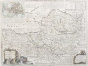 An Improved Map of the County of Somerset, by Eman Bowen, hand coloured, late 18th century.