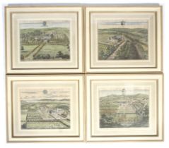 After Johannes Kip (circa 1710), a set of four hand coloured topographical engravings.