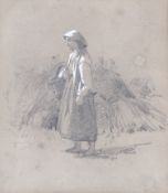 James Jackson Curnock (1939 (Bristol) -1891), pencil and white, 'The Young Gleaner'.