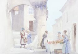 Grainger Smith (1892-1961), watercolour, A Spanish street scene with figures.