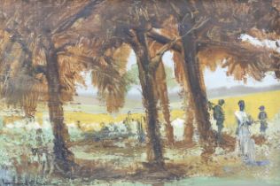 Edward May, circa 1907, oil on canvas, figures under trees in a landscape.