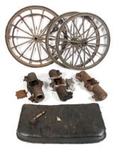 Automobilia - Holsman spare parts to include, three spoked wheels ( including one drive wheel) ,