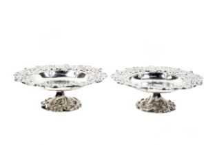 A pair of silver pedestal fruit dishes or tazzas.