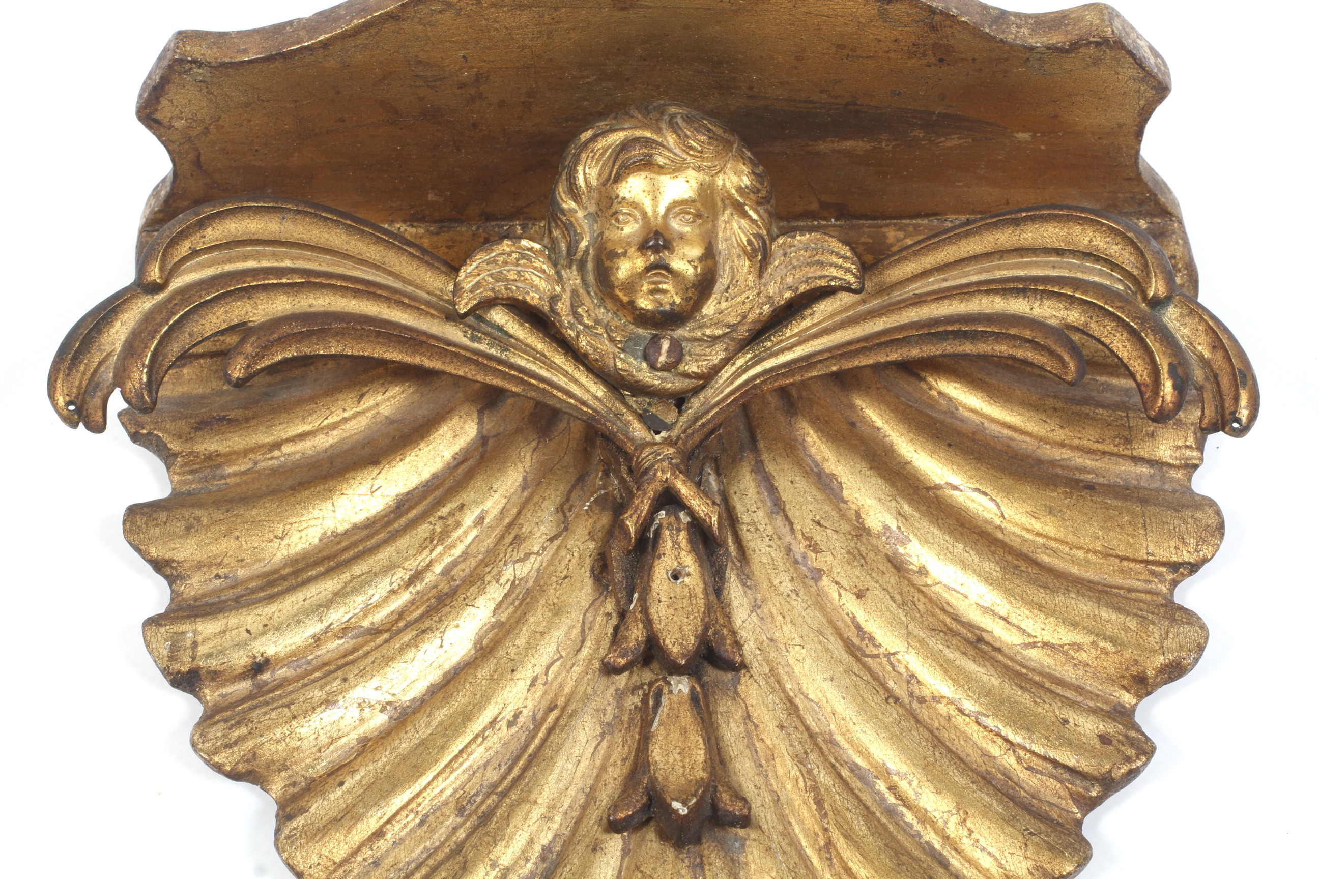 A late 18th century carved gilt lime wood wall bracket. - Image 2 of 2