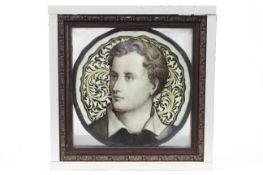 Late 19th century stained glass ;A vintage painted stain glass roundel of a young Gothic man,