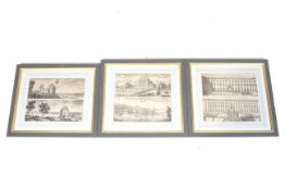 Three 19th and 20th century engravings of European and Eastern stately homes and palaces.