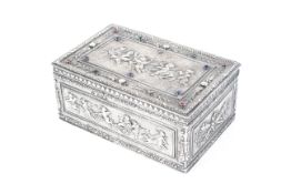 An early 20th century silver and 'gem' set rectangular trinket box.