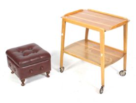 A mid-century tea trolley and a footstool.