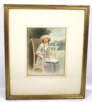 Lillian Sheppard - watercolour painting 'girl with braids'. Signed and dated 1908, bottom right.