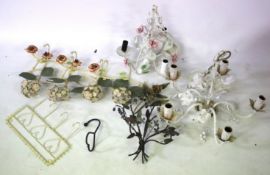 Two vintage French toleware electric chandeliers and other items.