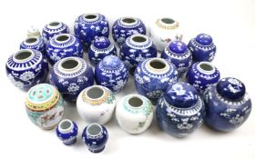 A large collection of 20th century and later ginger jars. Mostly blue and white glaze, Max.