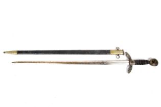 A WWII German dress sword. With swastika to finial and guard. Engraved '.... Soefler...' ? to blade.