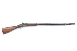 A foreign percussion lock musket. Circa 1860, 38" barrels, .