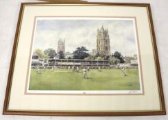 Sturgeon - signed limited edition 'Cricket Ground' print. No. 45/500. Framed and glazed.