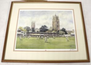 Sturgeon - signed limited edition 'Cricket Ground' print. No. 45/500. Framed and glazed.