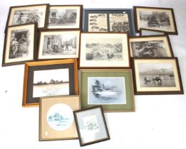 An assortment of prints and photographs. Including photographs, motorcycles, etc.