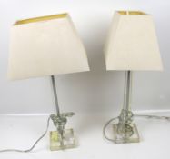 A pair of contemporary bedside lamps.