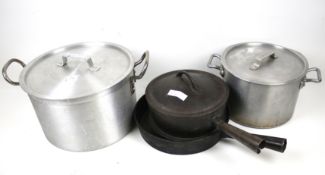 Three vintage saucepans and a frying pan. Including two stainless steel examples, Max.
