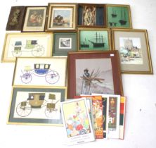 An assortment of Victorian and later prints and pictures.