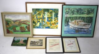 An assortment of prints and paintings.