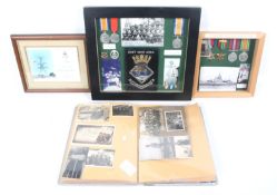 Two sets of WWI and WWII military medals and a quantity of associated printed ephemera and