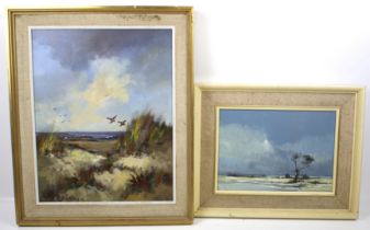 Two contemporary oil on canvases. Comprising a beach landscape with ducks, signed 'Klein Hout', 48.