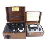 Two vintage wooden cased scientific meters.