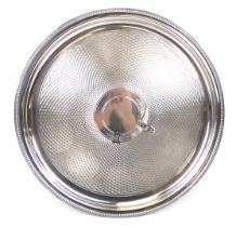 A vintage Gladwin Ltd Embassy engine turned circular tray. Stamped 'M.C.C.'.