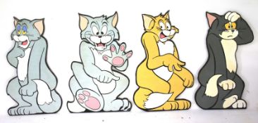 Four novelty wooden cut outs of cartoon cats, painted by local artist 'Edwards'. Max.
