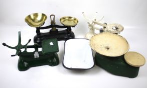 Three sets of vintage kitchen scales. Including one by Thornton & Co.