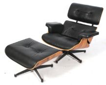 A Charles & Ray Eames design lounge chair and ottoman footstool.