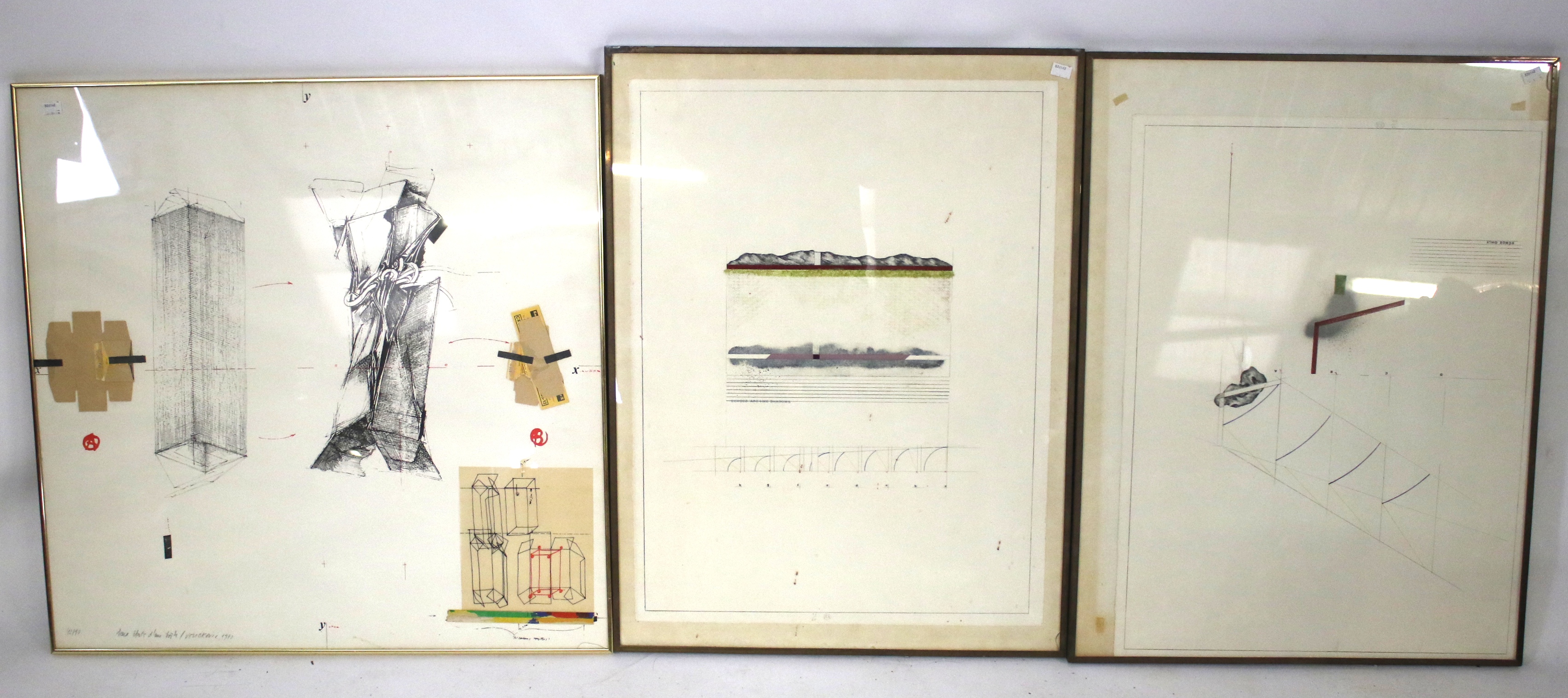 Three assorted contemporary abstract prints. Framed and glazed. Max.