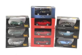 A collection of ten IXO models diecast cars. Featuring Ferrari, Maserati, Bugatti etc, all boxed.