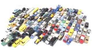 A large collection of unboxed diecast cars.