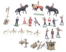 A collection of lead figures including two Britains models of The Queen riding side-saddle.