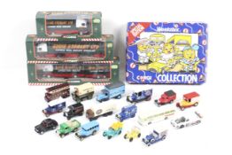 A collection of diecast vehicles.