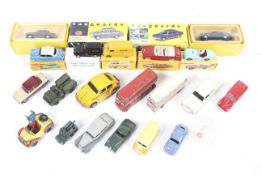 A collection of diecast cars and buses etc.