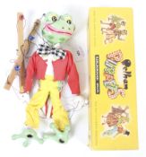A 1950s Pelham Puppet 'Frog' marionette string puppet. In original box with packing paper.