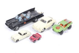 A collection of Dinky & Corgi diecast cars. Including a Batmobile, unboxed, qty 5.