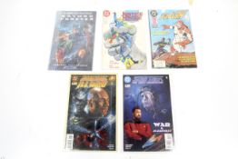 A collection of five DC comic books. Including Justice League International no. 11, Flash no.