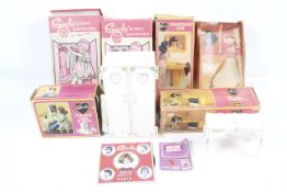 A Collection of Sindy furniture. Including a wardrobe, bed and bath etc, qty 8 6 boxed.